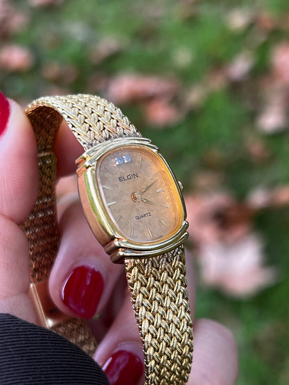 Elgin Gold Marbled Dial Woven Bracelet Women's Watch | Product photograph 3
