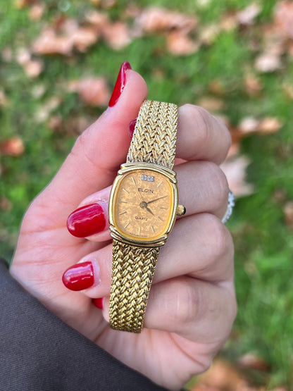 Elgin Gold Marbled Dial Woven Bracelet Women's Watch | Product photograph 7