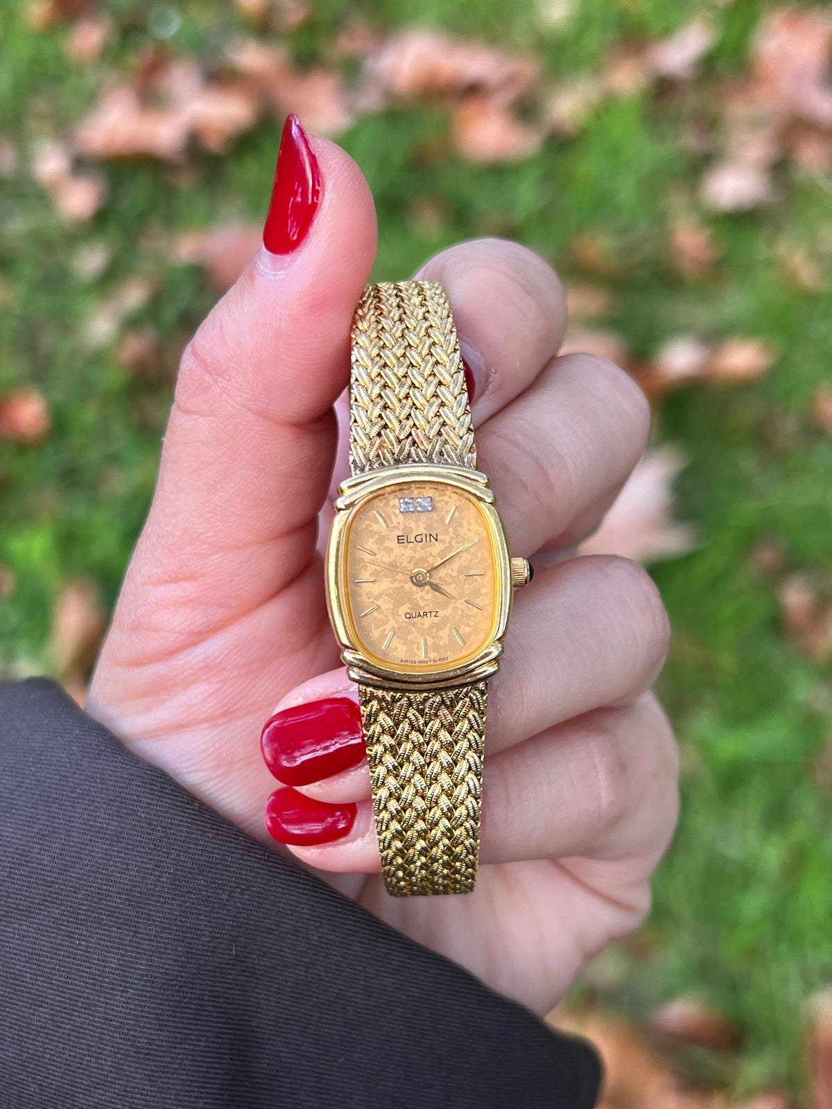 Elgin Gold Marbled Dial Woven Bracelet Women's Watch | Product photograph 8