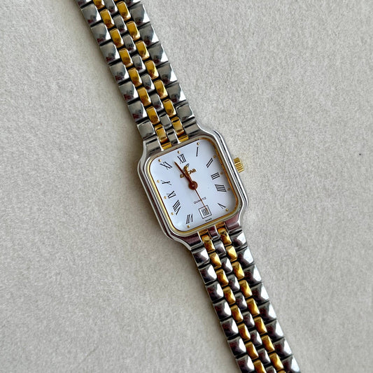 Enicar Two Tone Square Women’s Watch Roman Dial Date, product view 1.
