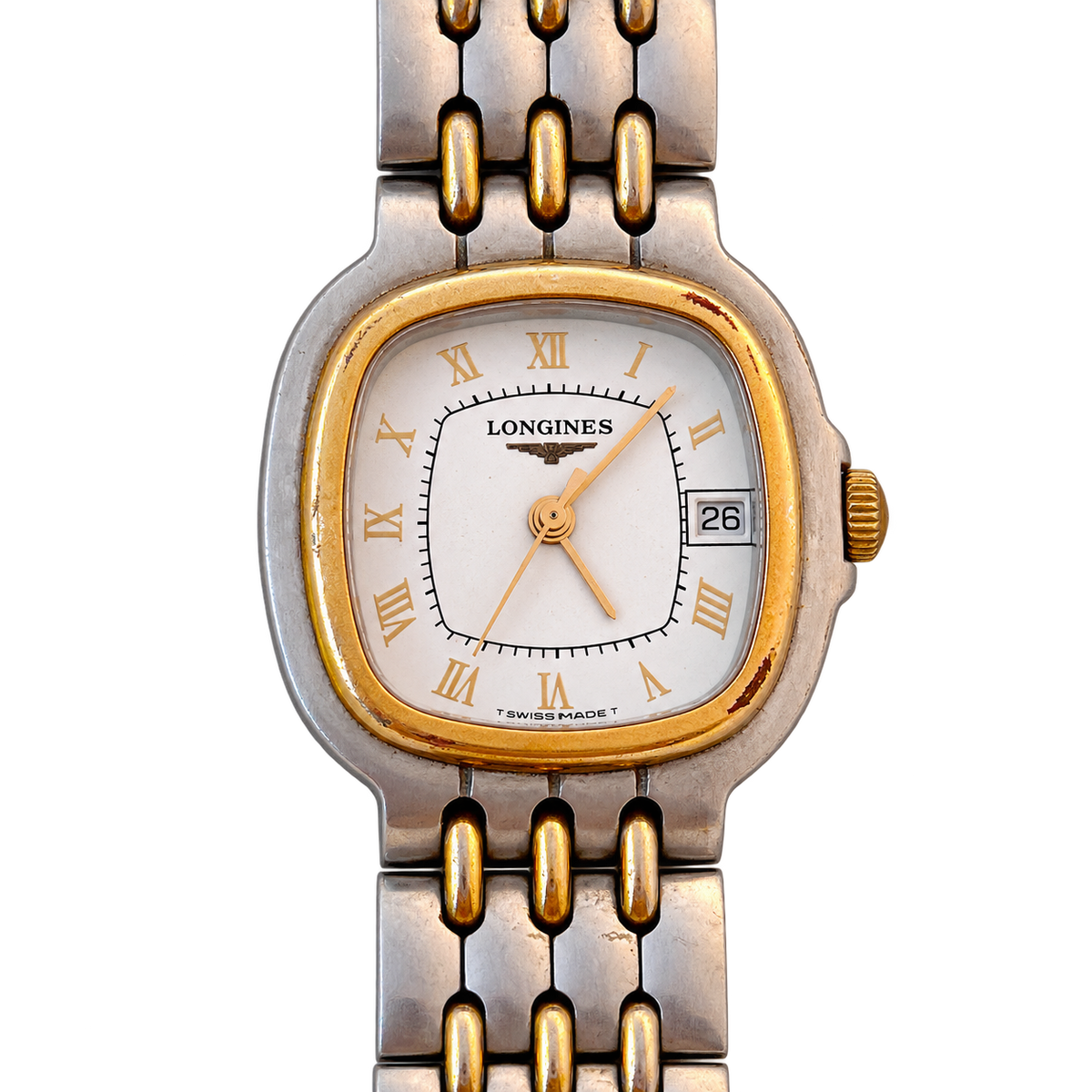Longines White Roman Dial Two Tone Cushion Women's Watch