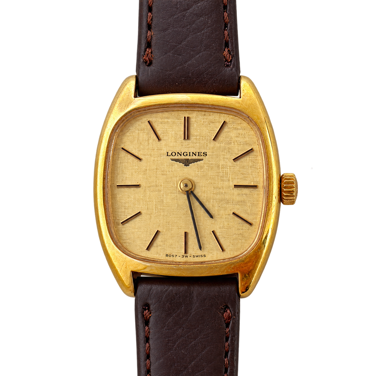 Longines Linen Dial Gold Tonneau Hand Wound Women’s Watch