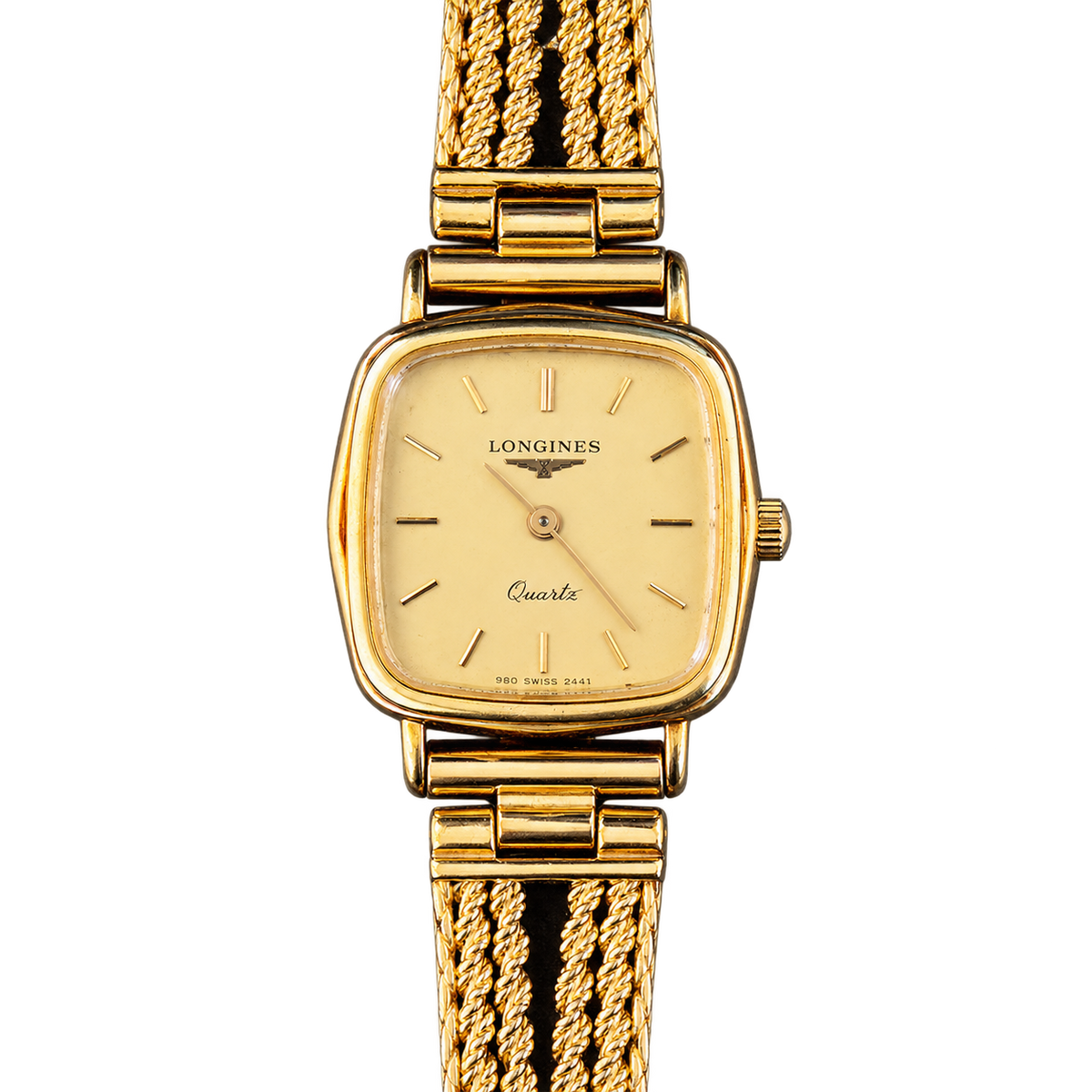 Longines Gold Cushion Square Woven Bracelet Women’s Watch