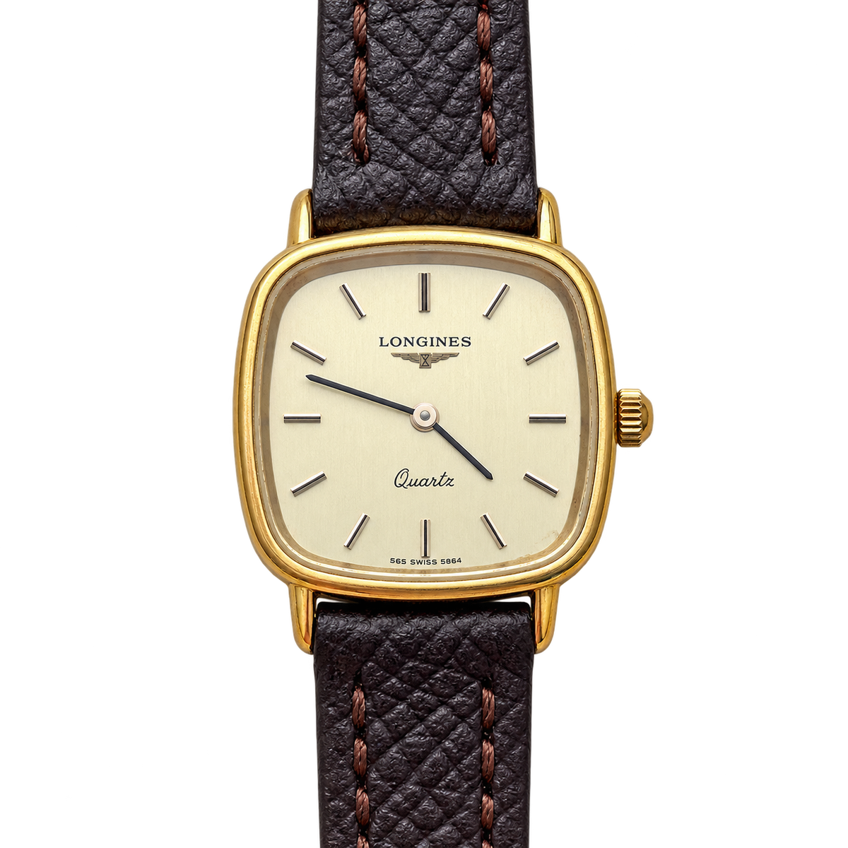 Longines Champagne Dial Gold Cushion Leather Women’s Watch