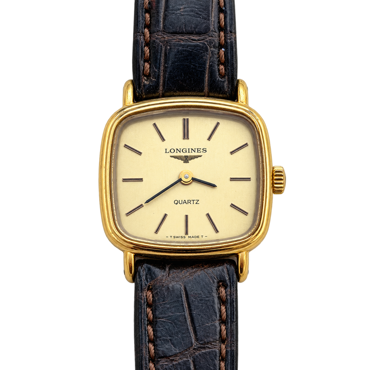 Longines Gold Tone Cushion Original Strap Watch
