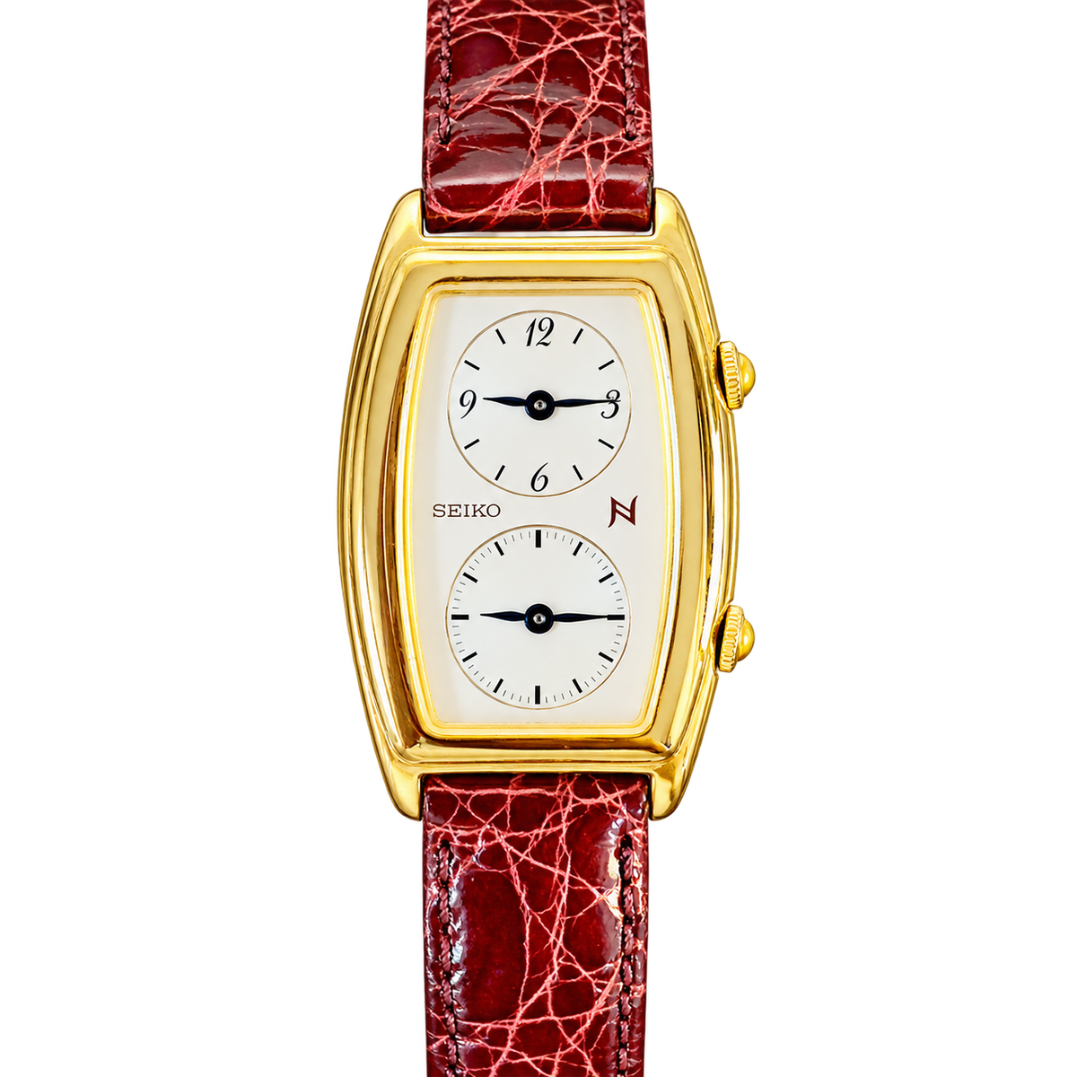 Seiko Dual Time Gold Tone Burgundy Strap Women's Watch