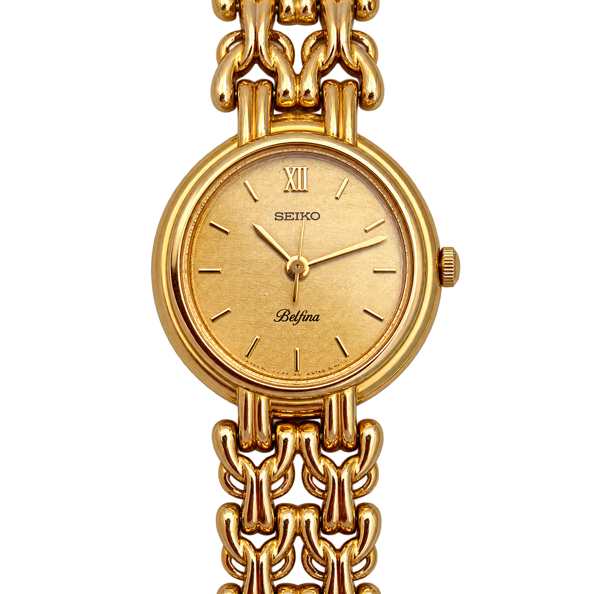 Seiko Belfina Woven Dial Gold Bracelet Women's Watch