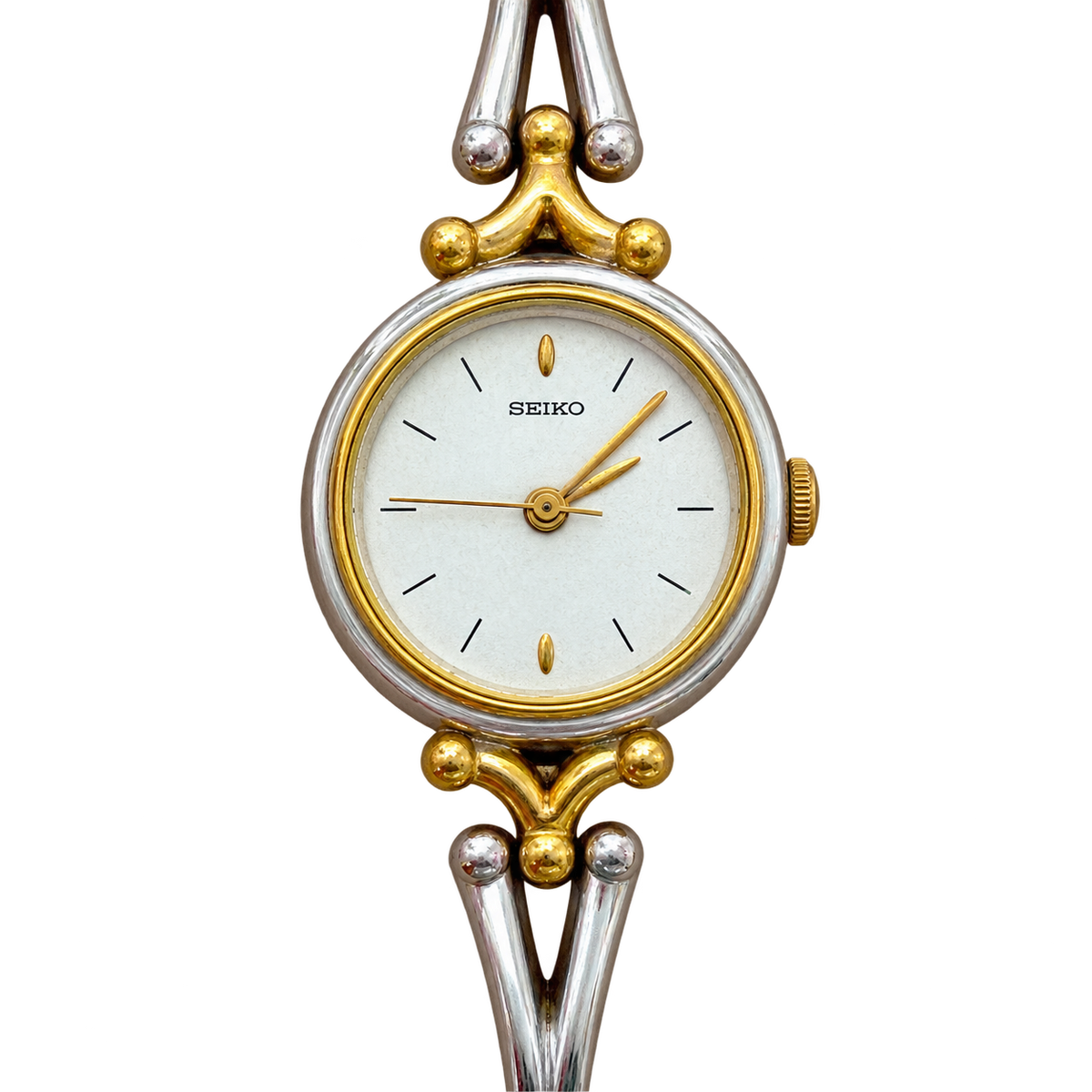 Seiko Two Tone Women’s Watch with White Dial and Sculpted Bracelet