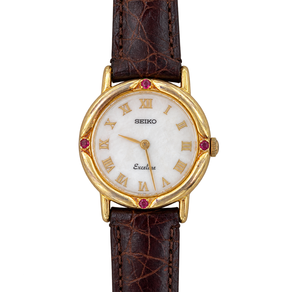 Seiko Exceline Mother of Pearl Women’s Watch with Ruby Accents