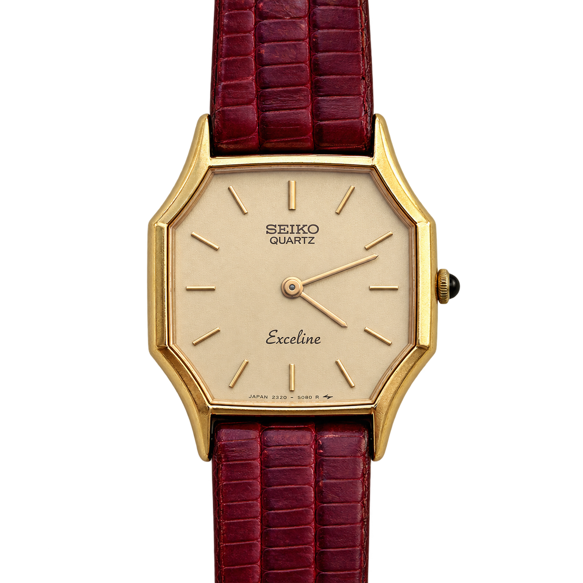 Seiko Exceline Gold Tone Octagonal Red Strap Watch