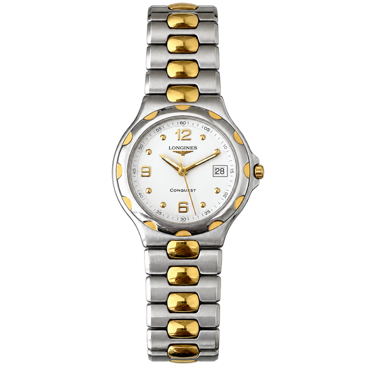Longines Conquest Two Tone White Dial Date Watch