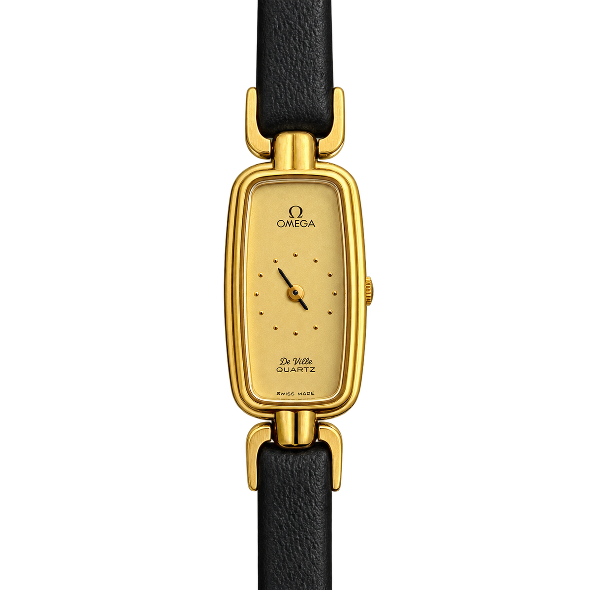 Omega De Ville Gold Tone Capsule Black Strap Watch