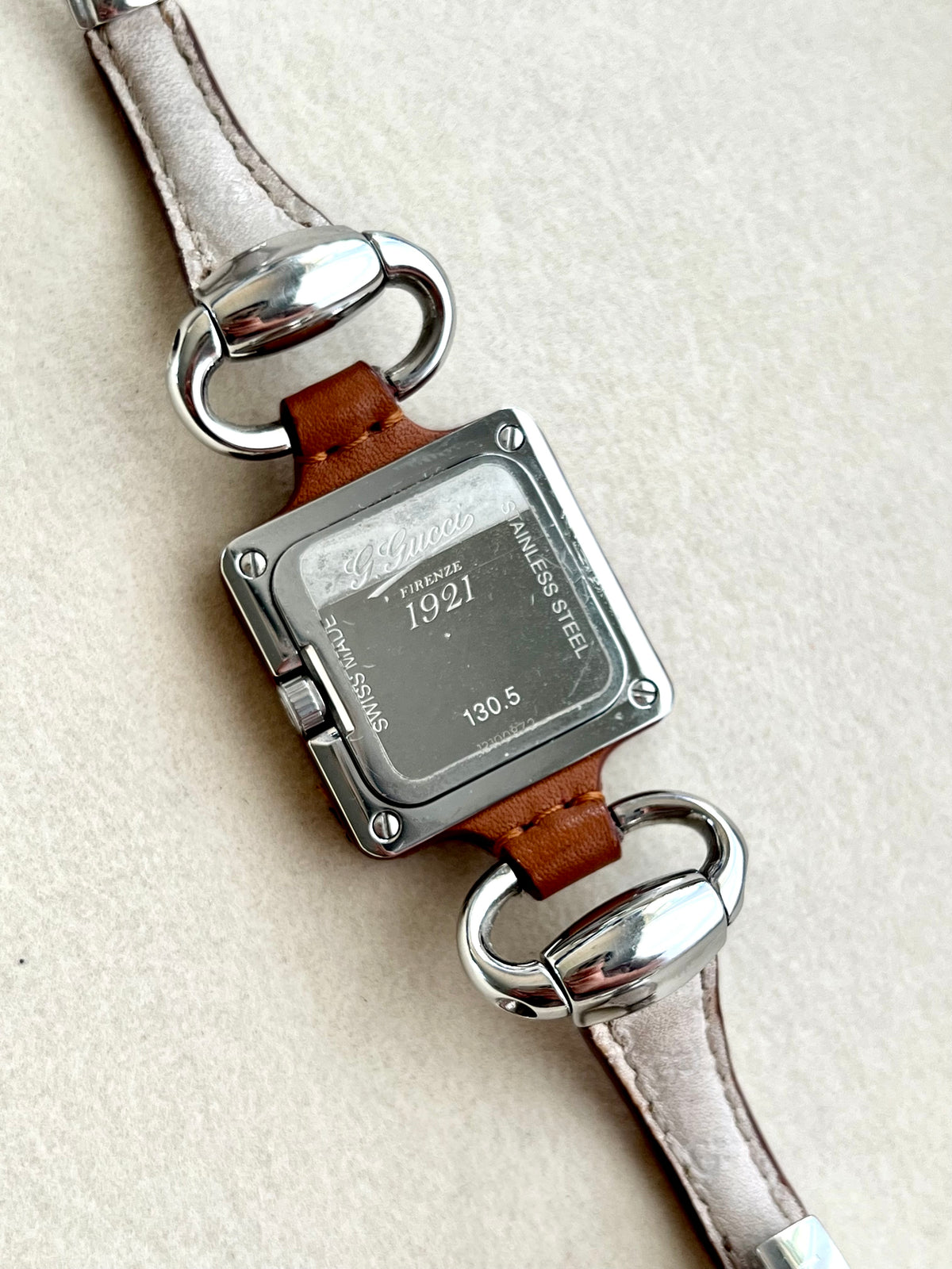 Gucci 1921 Leather Women’s Watch — caseback with Gucci 1921 and 130.5 markings