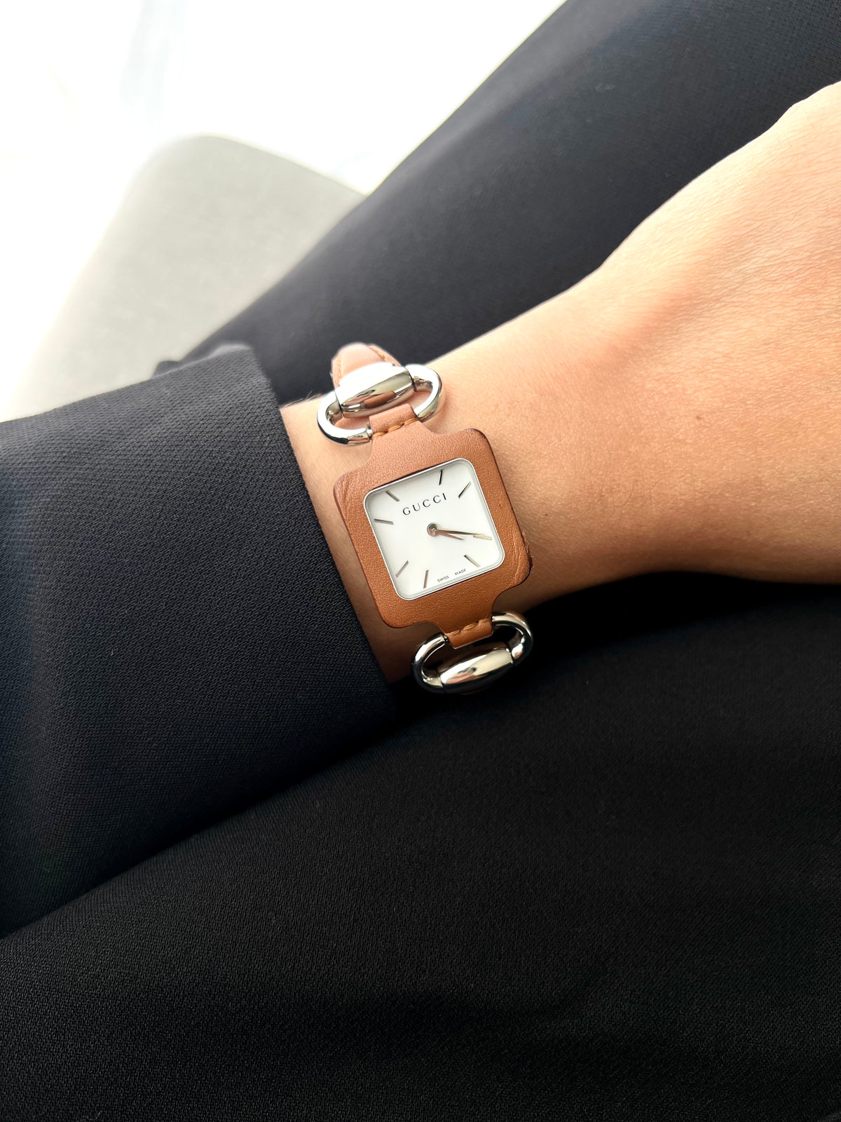 Gucci 1921 Leather Women’s Watch — worn on the wrist