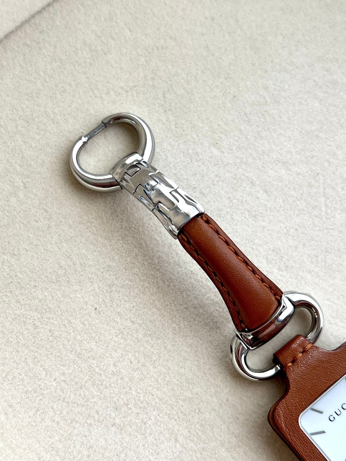 Gucci 1921 Leather Women’s Watch — steel links and folding clasp detail