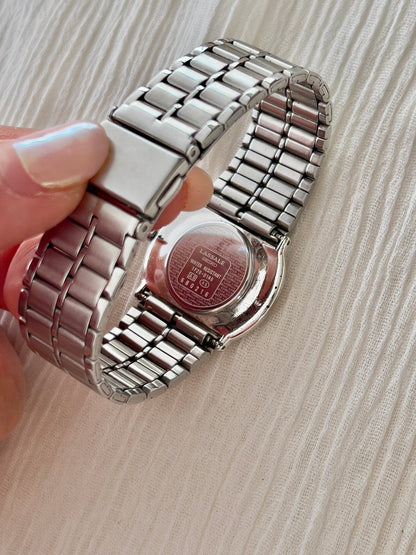 Lassale by Seiko Retrocool Woman's Watch with Unique Diamond Cut Crystal, front view of a vintage women's watch at Gilded Hour.