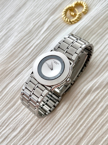 Lassale by Seiko Retrocool Woman's Watch with Unique Diamond Cut Crystal, wrist shot of a vintage women's watch at Gilded Hour.