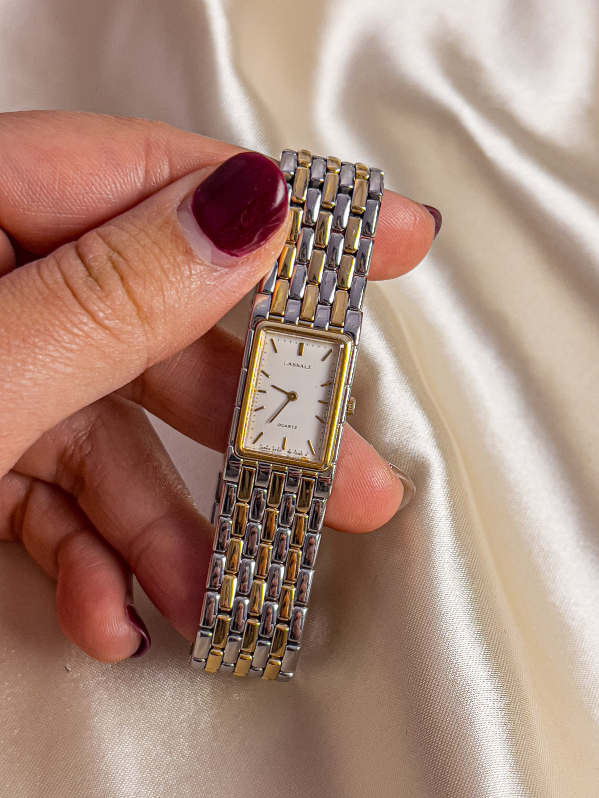 Lassale by Seiko White Dial Two Tone Tank Women's Watch — product photograph 2