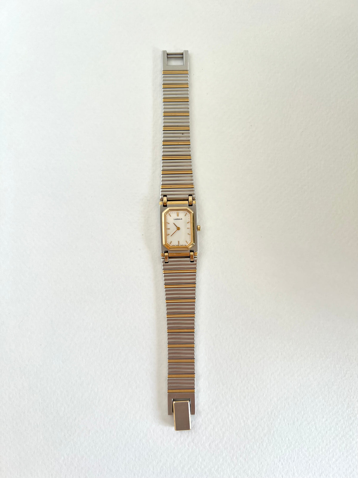 Lassale by Seiko two-tone ladies watch, dial close-up.