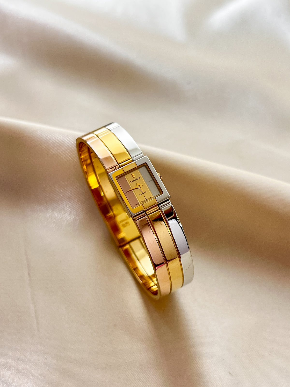 Lassale by Seiko Rectangular Tri Colour Bangle Women's Watch — product photograph 4