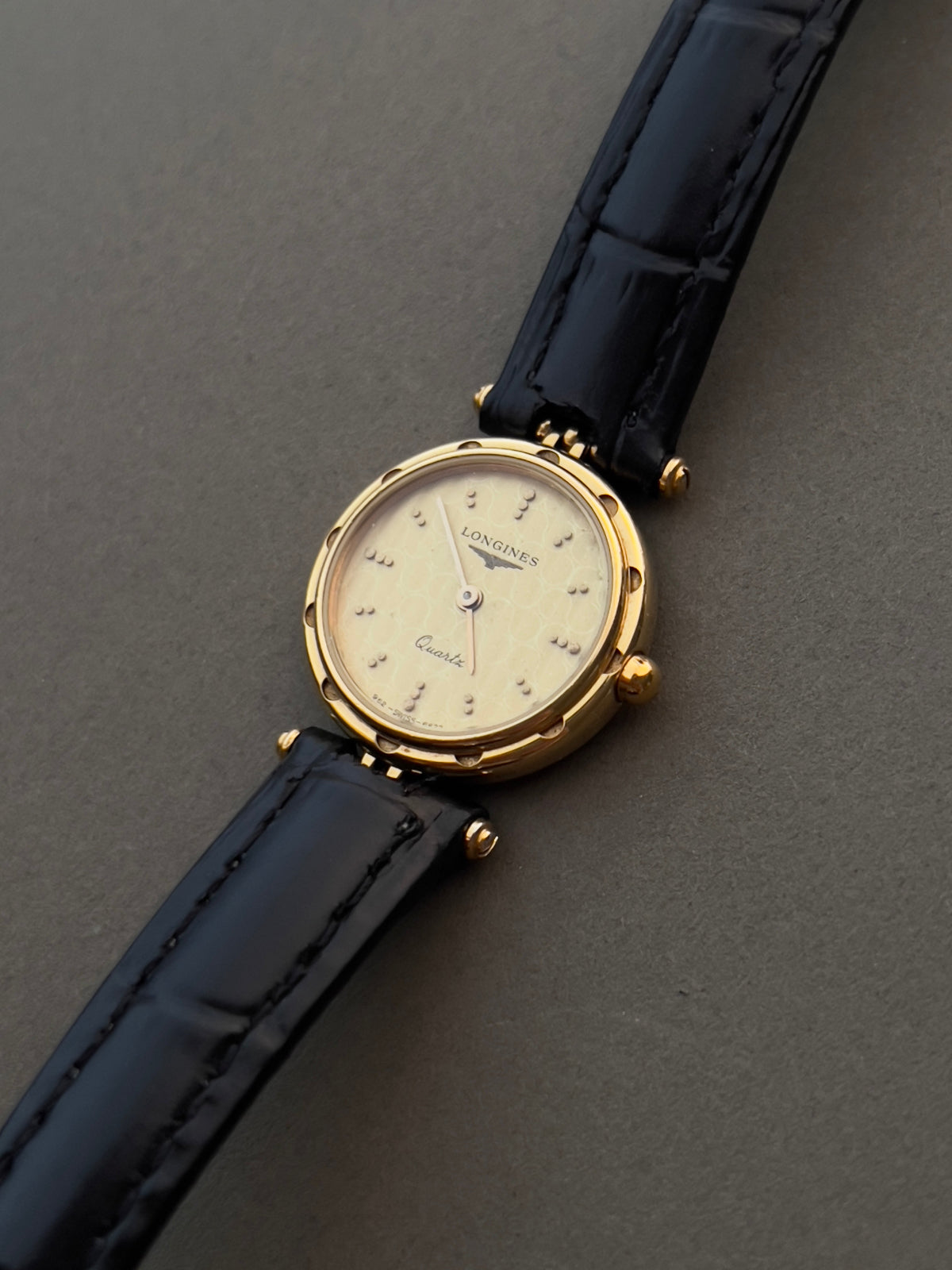 Longines Gold Tone Textured Round Women's Watch — product photograph 3, Gilded Hour NZ.