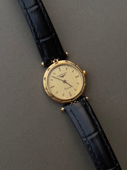 Longines Gold Tone Textured Round Women's Watch — product photograph 5, Gilded Hour NZ.