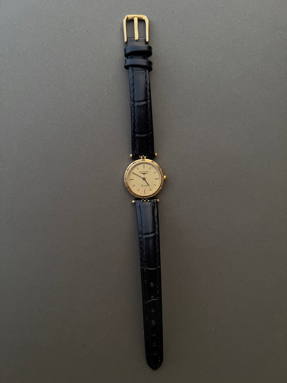 Longines Gold Tone Textured Round Women's Watch — product photograph 7, Gilded Hour NZ.