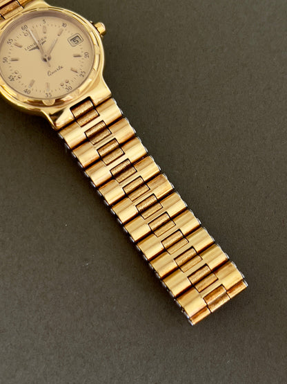Longines Conquest Gold Women’s Watch with Scalloped Bezel — close view of dial and date.