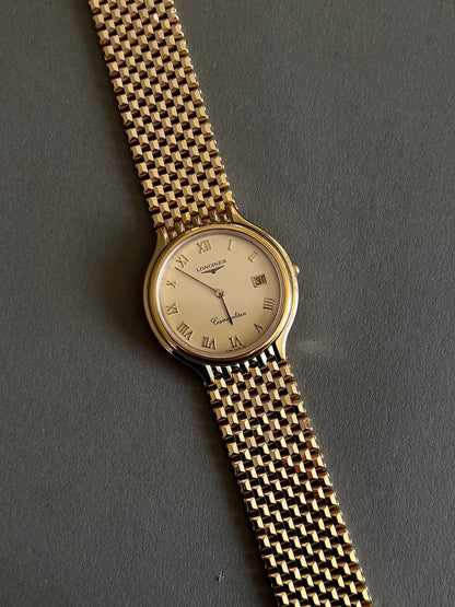 Longines Cosmopolitan Gold Roman Dial Unisex Watch — full bracelet and Roman dial.