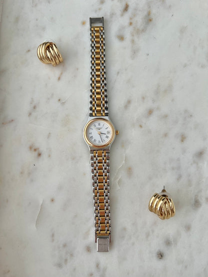 Longines Flagship two tone women’s watch with full articulated bracelet shown open