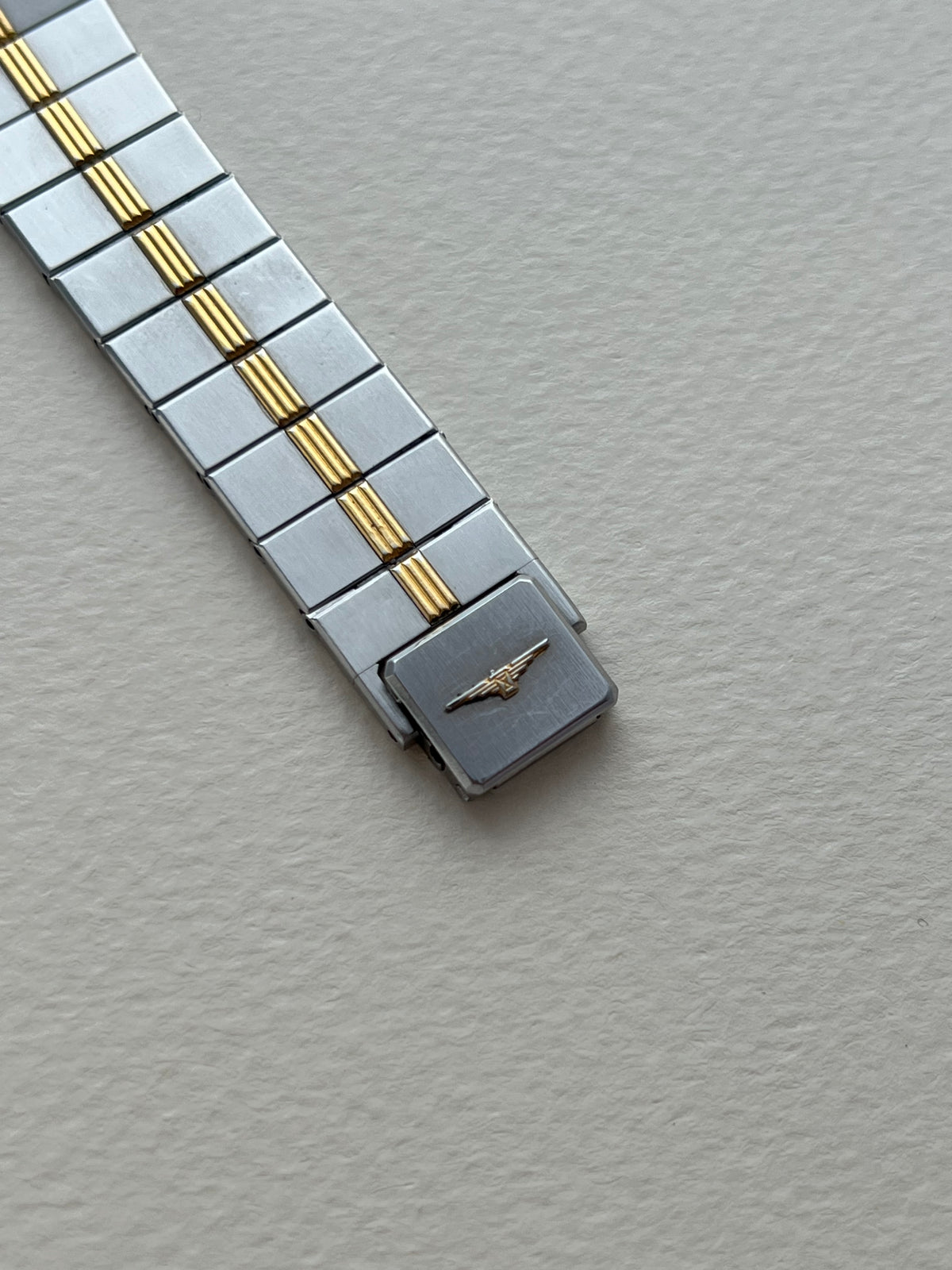 Longines Flagship two-tone rectangular watch, case profile.
