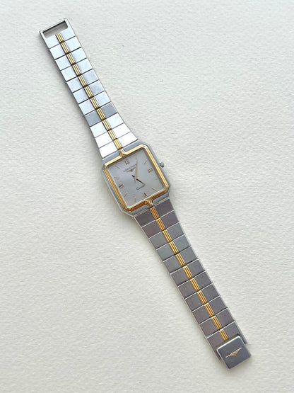 Longines Flagship two-tone rectangular watch, caseback.