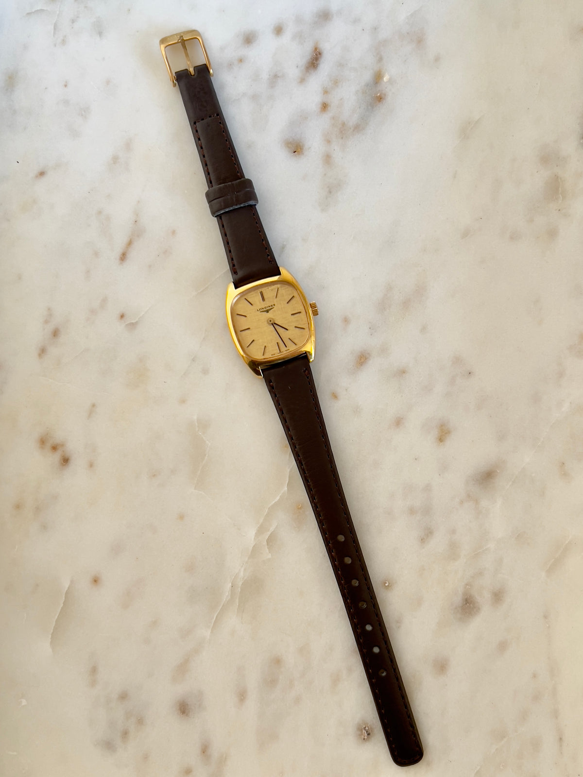 Longines Linen Dial Gold Tonneau Hand Wound Women’s Watch — product photograph 6, Gilded Hour NZ.
