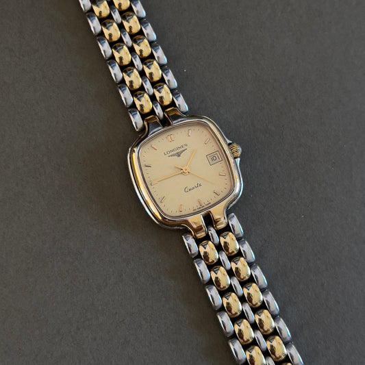 Longines Two Tone Square Women's Watch, box set of a vintage women's watch at Gilded Hour.