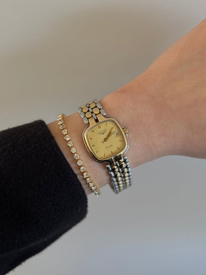 Longines Champagne Dial Two Tone Cushion Date Women’s Watch — product photograph 2, Gilded Hour NZ.