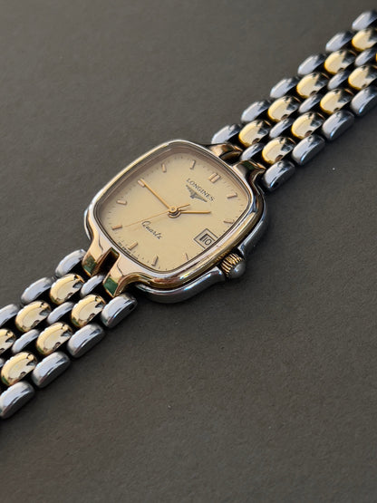 Longines Champagne Dial Two Tone Cushion Date Women’s Watch — product photograph 9, Gilded Hour NZ.