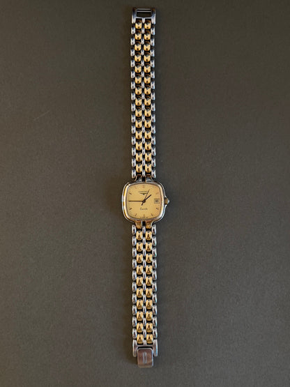 Longines Champagne Dial Two Tone Cushion Date Women’s Watch — product photograph 11, Gilded Hour NZ.