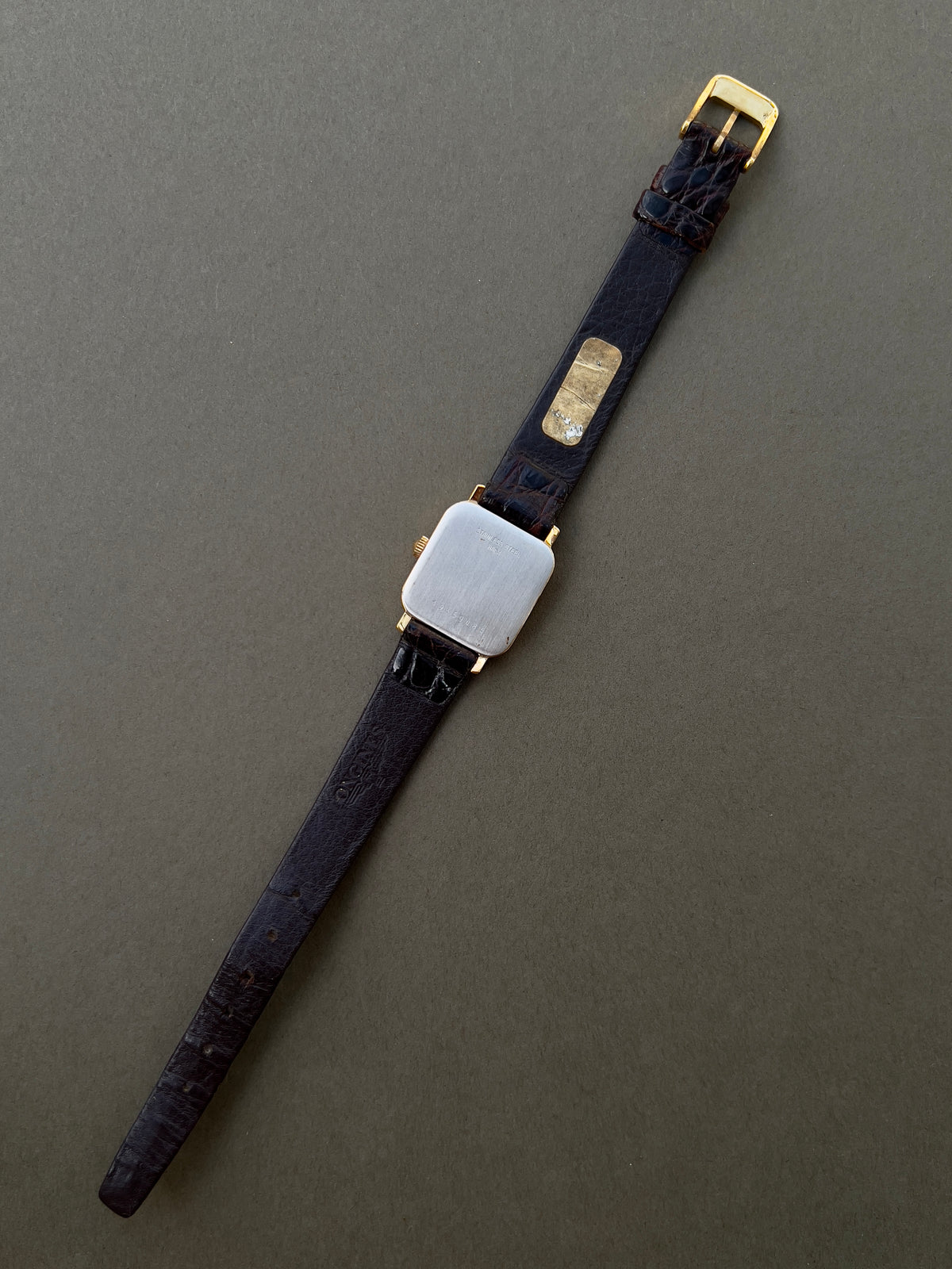 Longines Gold Toned Soft Rectangular Women's Watch, dial close up of a vintage women's watch at Gilded Hour.