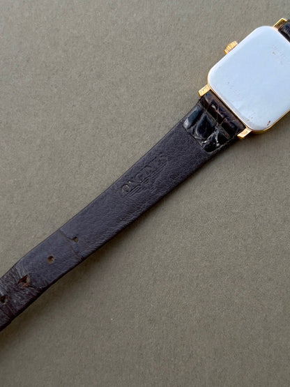 Longines Gold Toned Soft Rectangular Women's Watch, angled view of a vintage women's watch at Gilded Hour.