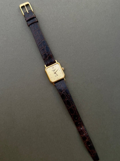 Longines Gold Toned Soft Rectangular Women's Watch, front view of a vintage women's watch at Gilded Hour.