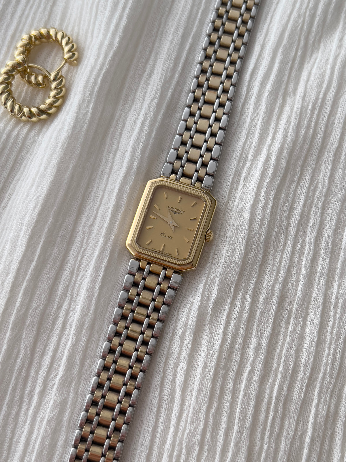 Longines Champagne Tank Two Tone Bracelet Women's Watch — product photograph 3, Gilded Hour NZ.