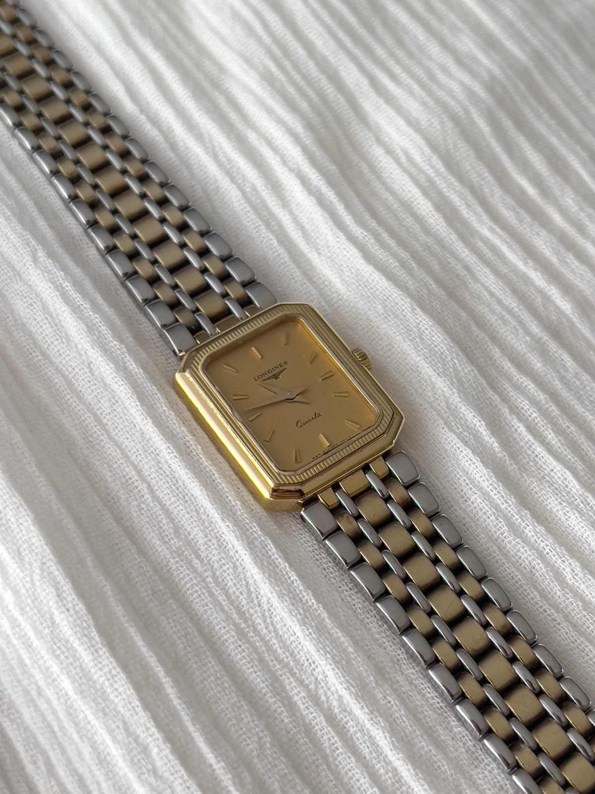 Longines Champagne Tank Two Tone Bracelet Women's Watch — product photograph 5, Gilded Hour NZ.