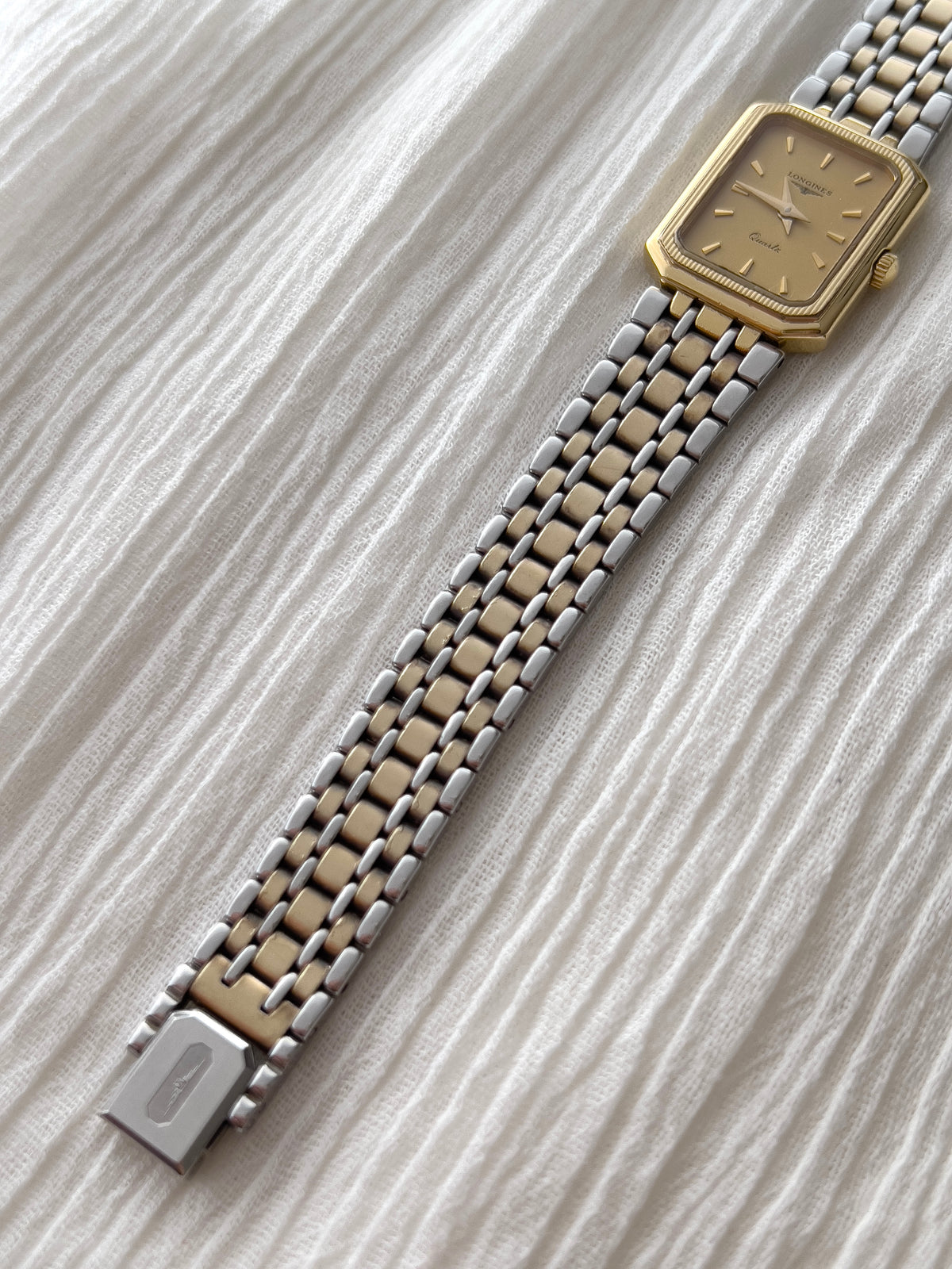 Longines Champagne Tank Two Tone Bracelet Women's Watch — product photograph 8, Gilded Hour NZ.