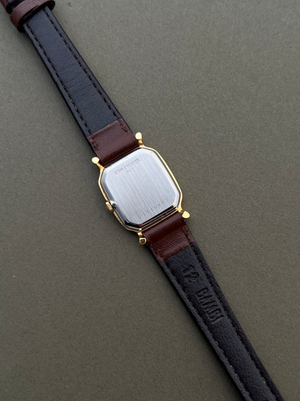 Longines Gold Wine Dial watch — case back detail