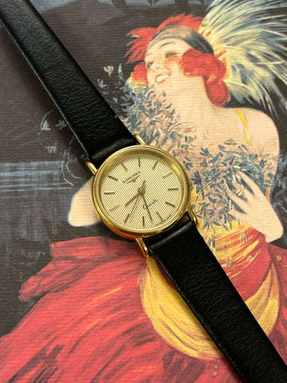 Longines Striped Gold Dial Leather Strap Women’s Watch, product view.