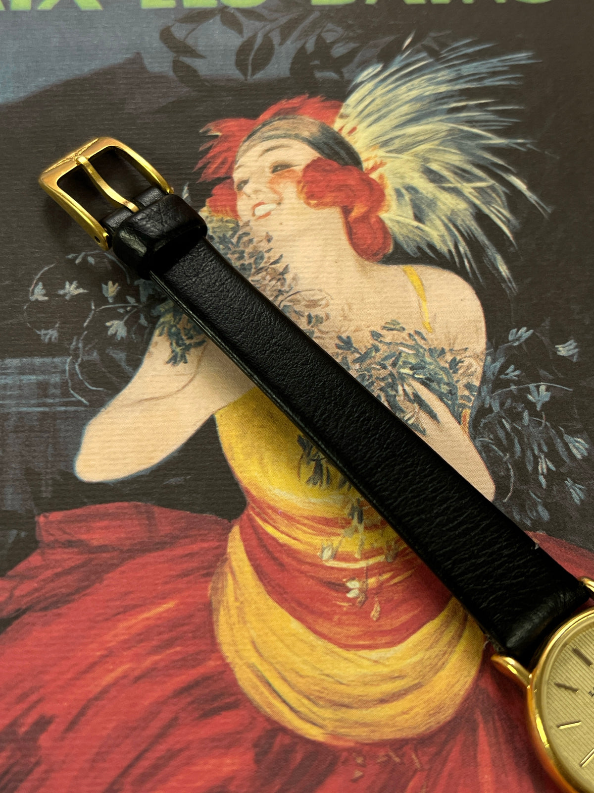Longines Striped Gold Dial Leather Strap Women’s Watch, buckle and strap.