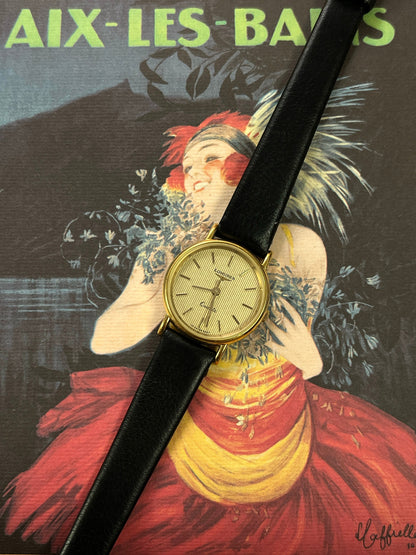Longines Striped Gold Dial Leather Strap Women’s Watch, product view.