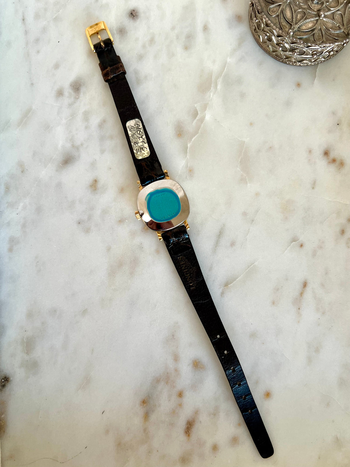 Longines Gold Round Champagne Dial watch — full watch from back