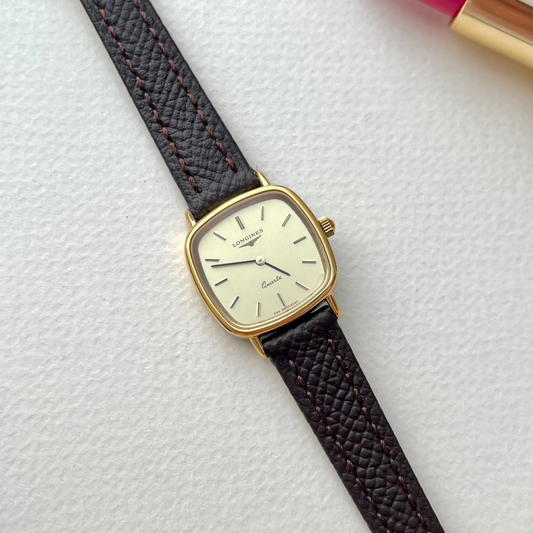 Longines Gold Tone Cushion Women's Watch with Champagne Dial, product view 1.