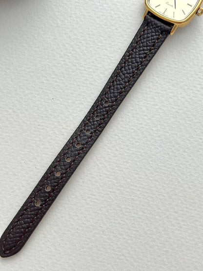 Longines Champagne Dial Gold Cushion Leather watch: strap detail.